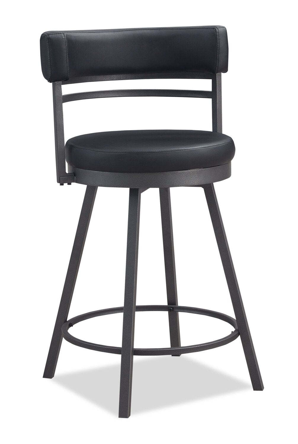 Tabouret de comptoir Mila avec siège pivotant, tissu en cuir végétalien, métal - Noir | Tabouret de bar Mila en tissu de cuir végétalien et en métal avec siège pivotant - noir