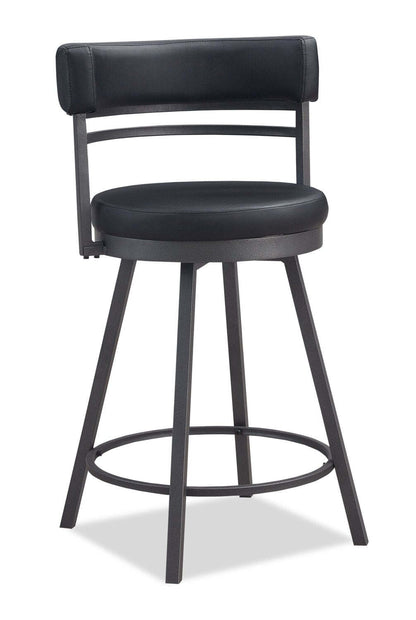 Tabouret de comptoir Mila avec siège pivotant, tissu en cuir végétalien, métal - Noir | Tabouret de bar Mila en tissu de cuir végétalien et en métal avec siège pivotant - noir