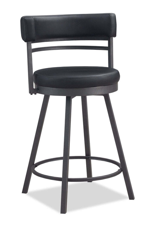 Tabouret de comptoir Mila avec siège pivotant, tissu en cuir végétalien, métal - Noir | Tabouret de bar Mila en tissu de cuir végétalien et en métal avec siège pivotant - noir