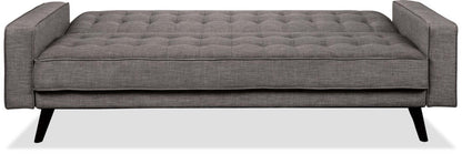 Futon Klik Klak Avery 81,5 en tissu d'apparence lin avec capitonnage et deux oreillers d'accoudoir - Gris | Futon Avery de 81,5 po en tissu d'apparence lin avec mécanisme Klik Klak, capitonnage et deux accoudoirs coussinés - gris