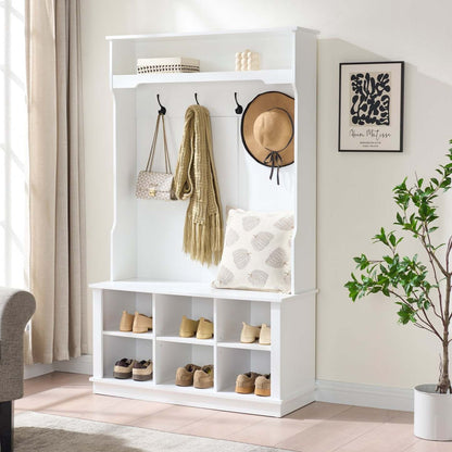 Quinn 39.75 Hall Tree with Shoe Storage - Matte White | Portemanteau Quinn de 39,75 po avec rangement pour chaussures - blanc mat | QUINNHAL