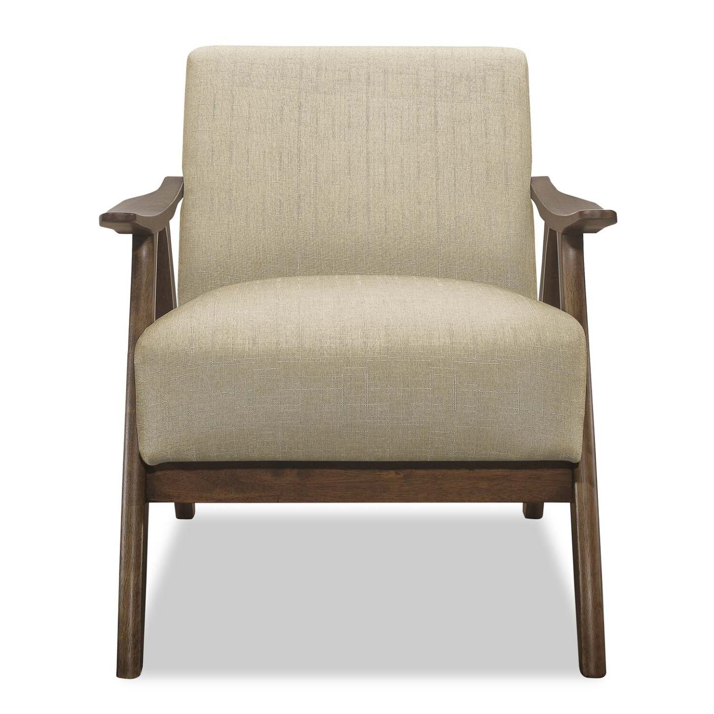 Fauteuil d'appoint Kyra 28,5 en tissu d'apparence lin avec accoudoirs courbés et structure en bois - Taupe | Fauteuil d'appoint Kyra de 28,5 po en tissu d'apparence lin avec accoudoirs courbés et armature en bois - taupe