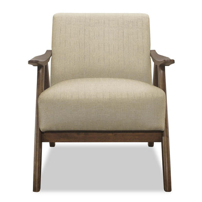 Fauteuil d'appoint Kyra 28,5 en tissu d'apparence lin avec accoudoirs courbés et structure en bois - Taupe | Fauteuil d'appoint Kyra de 28,5 po en tissu d'apparence lin avec accoudoirs courbés et armature en bois - taupe