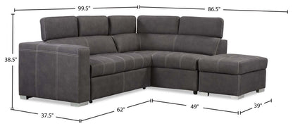 Canapé-lit sectionnel Drake 3 pièces en tissu imitation suède orienté vers la droite avec repose-pieds de rangement - Gris ciment | Canapé-lit sectionnel droit Drake 3 pièces en tissu de suédine avec pouf de rangement - gris ciment