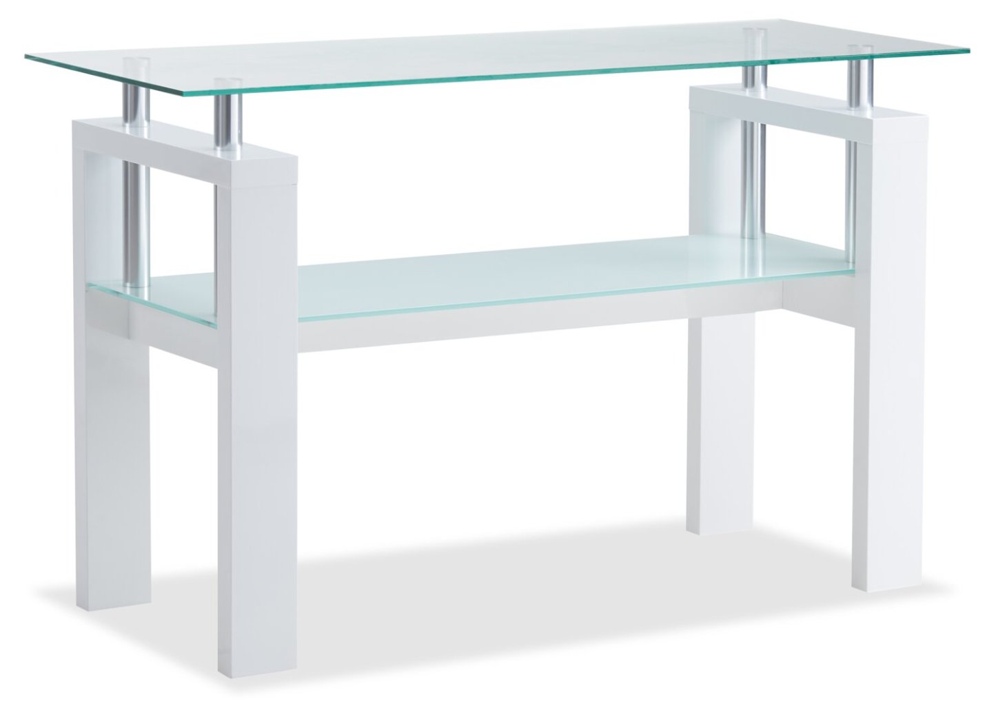 Harvy 50 Modern Glaass Top Sofa Table with Shelf - White |Table de salon moderne Harvy de 50 po avec dessus en verre et tablette - blanche