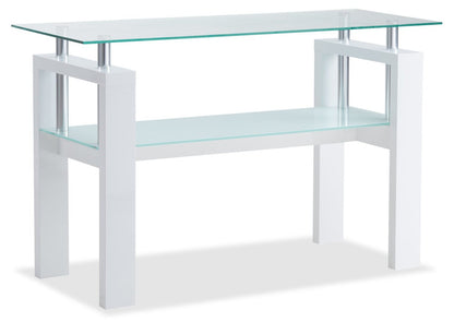 Harvy 50 Modern Glaass Top Sofa Table with Shelf - White |Table de salon moderne Harvy de 50 po avec dessus en verre et tablette - blanche