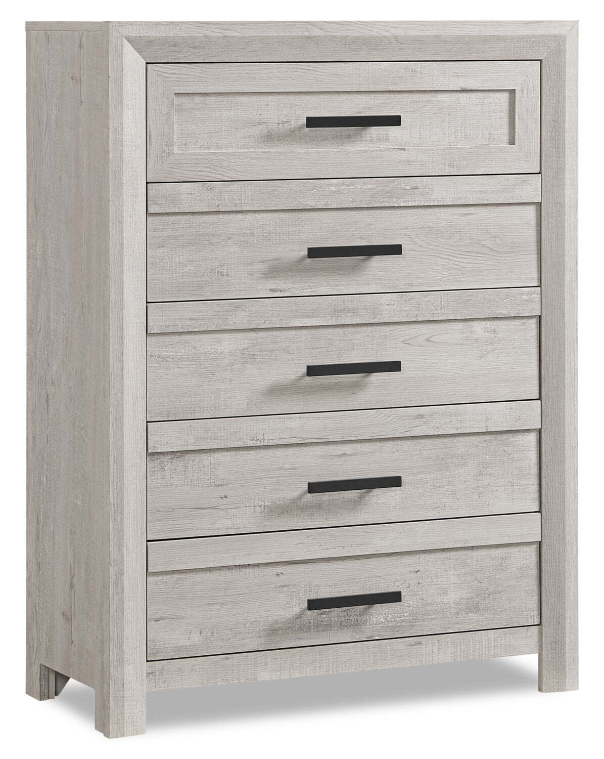 Commode de chambre à coucher Lark, 5 tiroirs, 35 L x 47 H - Blanc rustique | Commode verticale de chambre à coucher Lark de 35 po (L) x 47 po (H) à 5 tiroirs - blanc rustique