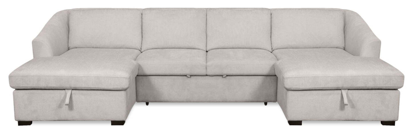 Envy 3-Piece Chenille Fabric Sleeper Sectional with Two Storage Chaises - Fog Grey | Canapé-lit sectionnel Envy 3 pièces en tissu de chenille avec 2 chaises longues de rangement - gris brouillard