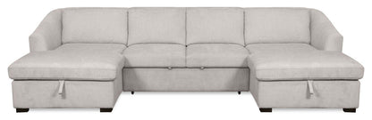 Envy 3-Piece Chenille Fabric Sleeper Sectional with Two Storage Chaises - Fog Grey | Canapé-lit sectionnel Envy 3 pièces en tissu de chenille avec 2 chaises longues de rangement - gris brouillard