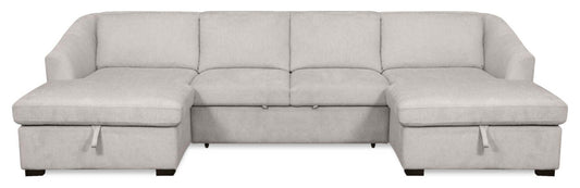 Envy 3-Piece Chenille Fabric Sleeper Sectional with Two Storage Chaises - Fog Grey | Canapé-lit sectionnel Envy 3 pièces en tissu de chenille avec 2 chaises longues de rangement - gris brouillard