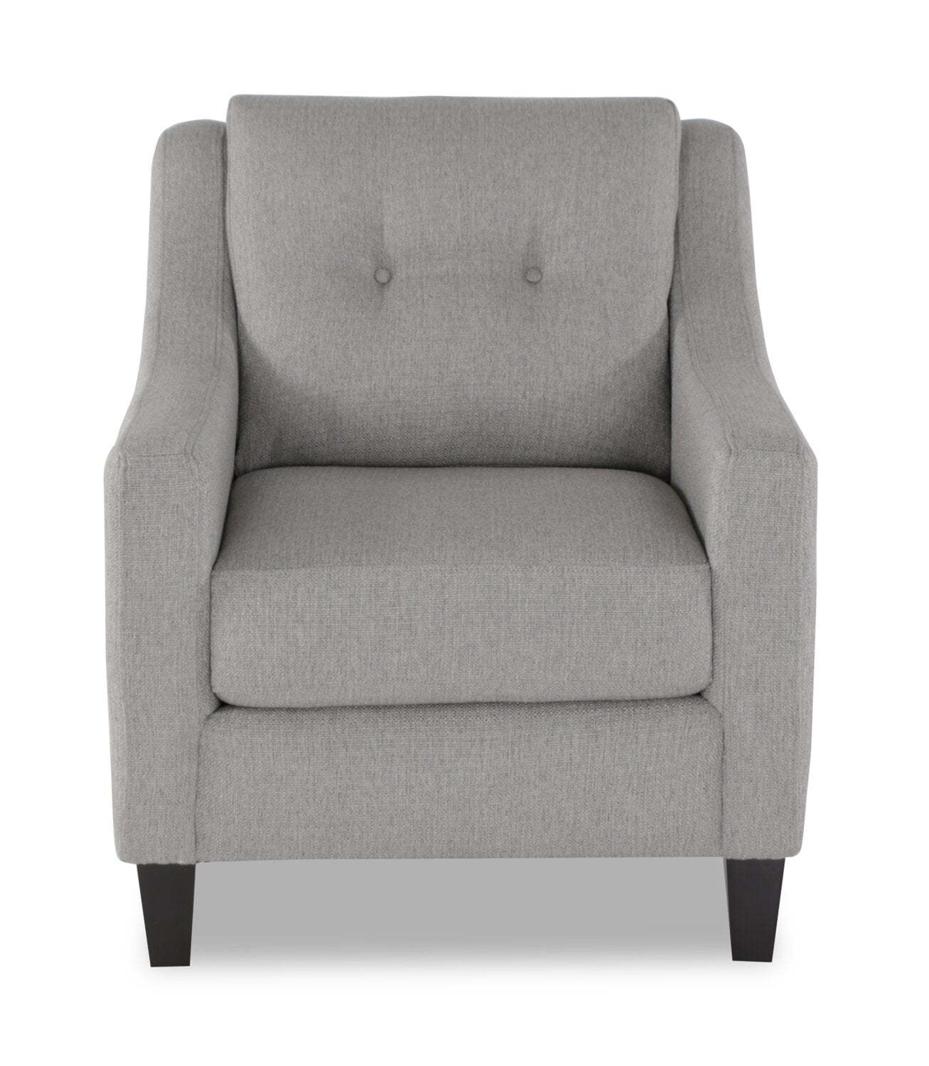 Fabriqué au Canada Cindy Crawford Home Chaise Kylie 32 en tissu d'apparence lin avec capitonnage de boutons - Gris Zeus | Fauteuil Kylie de Cindy Crawford Home de 32 po fabriqué au Canada en tissu d'apparence lin avec capitonnage - gris Zeus