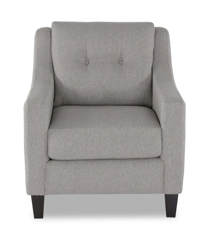 Fabriqué au Canada Cindy Crawford Home Chaise Kylie 32 en tissu d'apparence lin avec capitonnage de boutons - Gris Zeus | Fauteuil Kylie de Cindy Crawford Home de 32 po fabriqué au Canada en tissu d'apparence lin avec capitonnage - gris Zeus