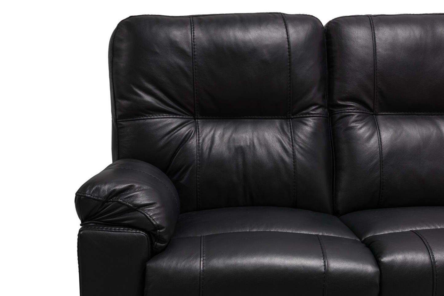 Sofa à inclinaison électrique Dawson de 87 po fabriqué au Canada en cuir véritable avec port USB et oussins décoratifs - noir