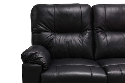 Sofa à inclinaison électrique Dawson de 87 po fabriqué au Canada en cuir véritable avec port USB et oussins décoratifs - noir