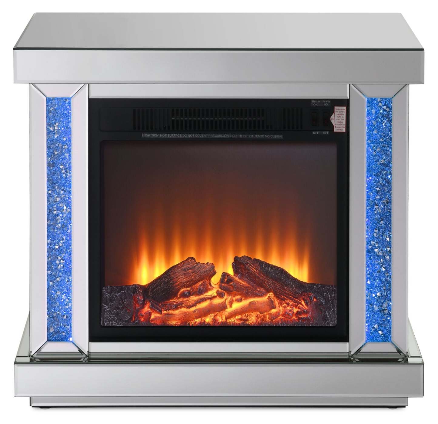 Cheminée Électrique LED Elsa 28.3 Glam - Argent et Verre|Foyer électrique somptueux à DEL Elsa de 28,3 po - argenté et verre