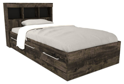 Ensemble de lit Riley Mates avec tête de lit bibliothèque pour enfants, fabriqué au Canada, gris - taille simple | Lit matelot Riley avec ensemble de tête de lit bibliothèque pour enfants, fabriqué au Canada, gris - format lit simple