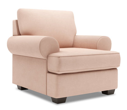 Fauteuil Roll de Sofa Lab de 42 po fabriqué au Canada en tissu d'apparence lin avec accoudoirs enroulés - rose Pax Rose | RO303249
