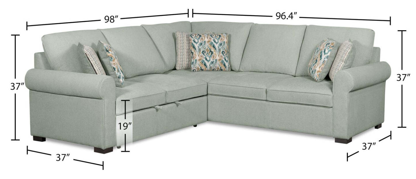 Sofa-lit sectionnel de gauche Haven de Scott Living 2 pièces en tissu de chenille - bleu écume de mer
