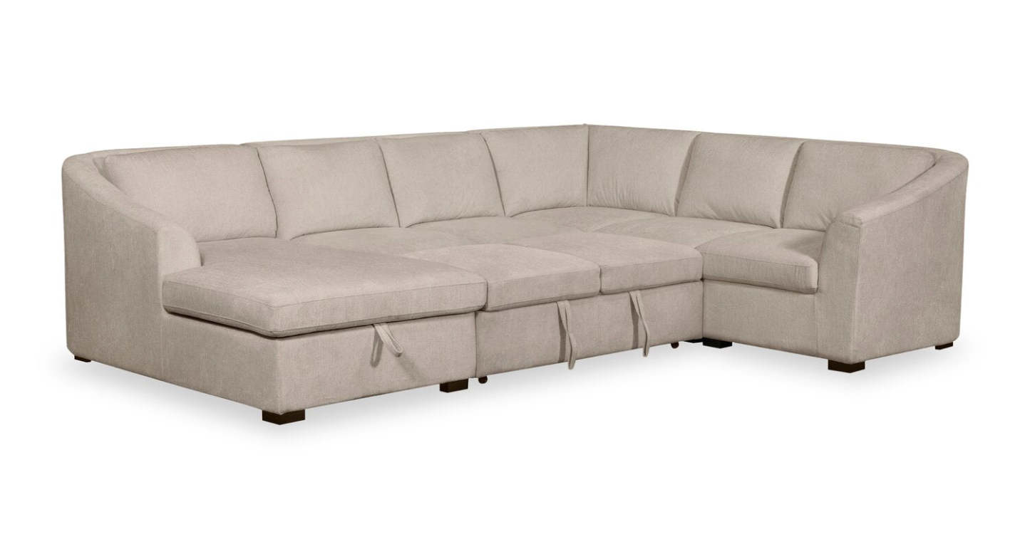 Envy 5-Piece Left-Facing Chenille Fabric Sleeper Sectional with Storage Chaise - Almond Beige | Canapé-lit sectionnel gauche Envy 5 pièces en tissu de chenille avec chaise longue de rangement - beige amande