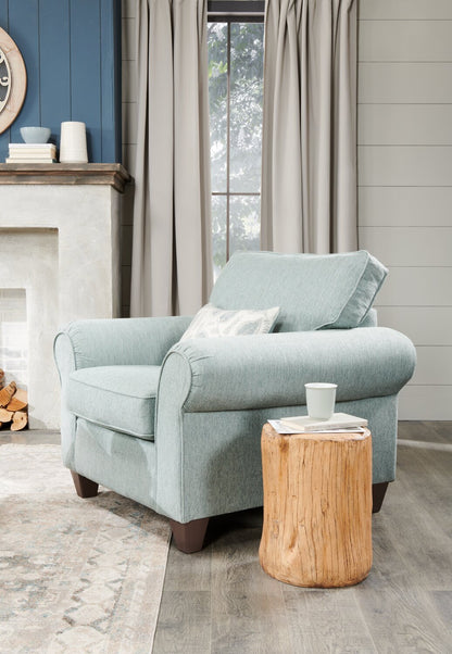 Fauteuil Scarlett de 41,5 po fabriqué au Canada en tissu de chenille avec accoudoirs enroulés et coussin décoratif - bleu marine