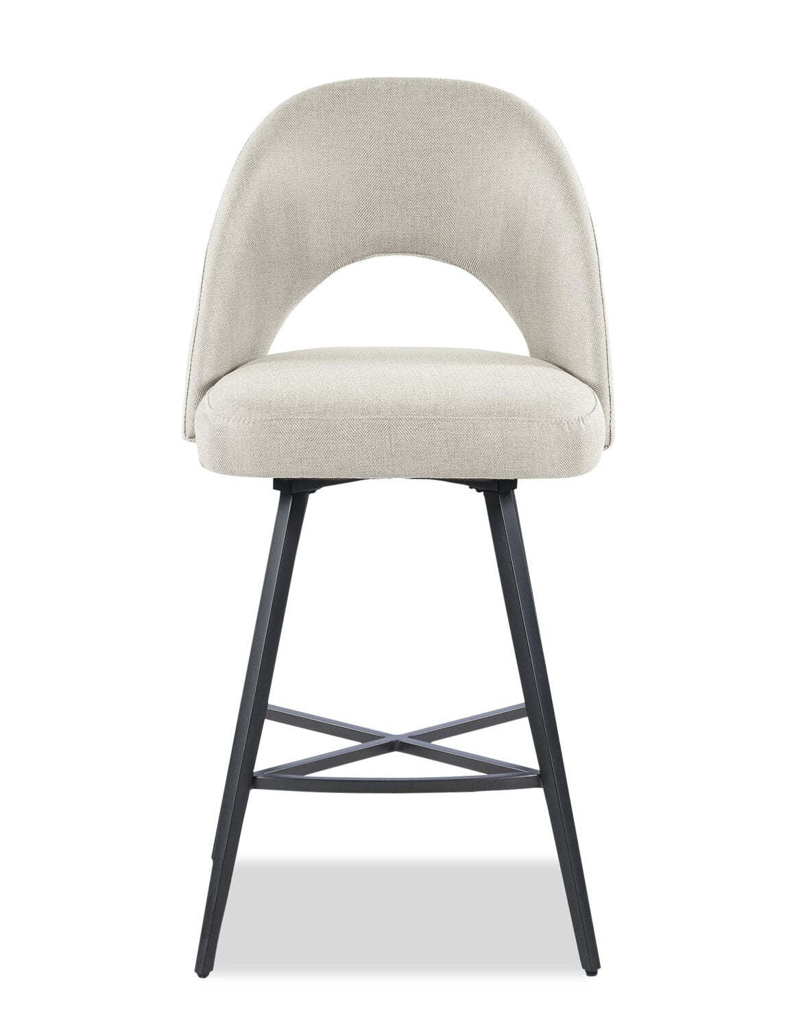 Tabouret à hauteur de comptoir Elijah avec siège pivotant, tissu d'apparence lin, métal - Taupe | Tabouret Elijah de hauteur comptoir en tissu d'apparence lin et en métal avec siège pivotant - taupe