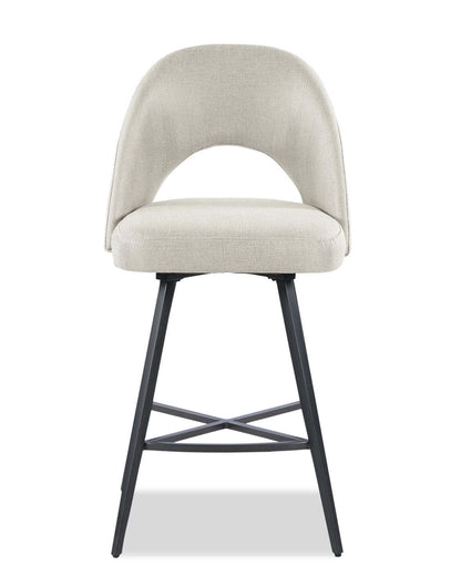 Tabouret à hauteur de comptoir Elijah avec siège pivotant, tissu d'apparence lin, métal - Taupe | Tabouret Elijah de hauteur comptoir en tissu d'apparence lin et en métal avec siège pivotant - taupe