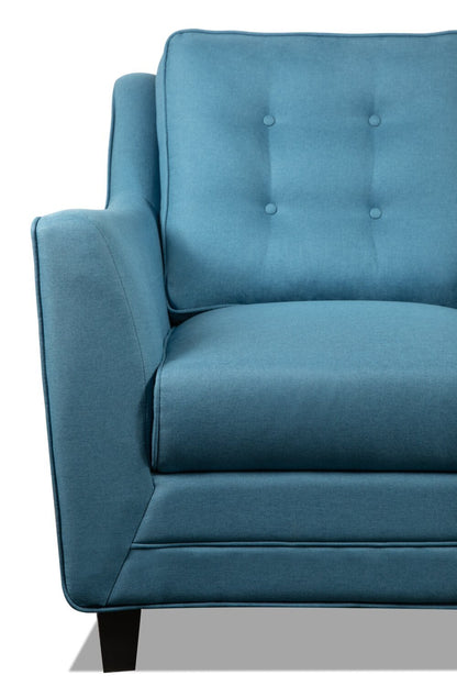 Chaise Novalee 35 en tissu d'apparence lin avec accoudoirs évasés et capitonnage de boutons - Bleu | Fauteuil Novalee de 35 po en tissu d'apparence lin avec accoudoirs évasés et capitonnage à boutons - bleu