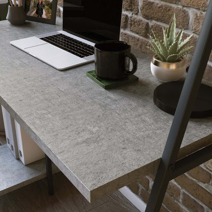 Bureau James de 43 po avec crédence et tablettes - gris