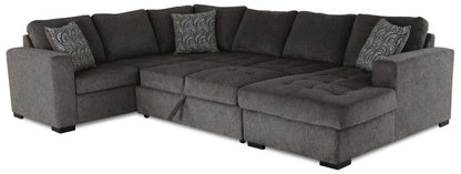 Made in Canada Legend 4-Piece Right-Facing Chenille Fabric Sleeper Sectional with Storage Chaise - Pewter Brown | Canapé-lit sectionnel de droite Legend 4 pièces fabriqué au Canada en tissu de chenille avec chaise longue de rangement - brun étain
