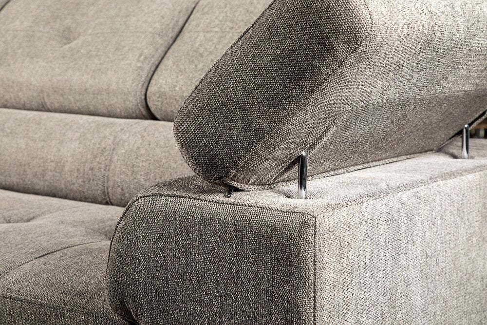 Sofa sectionnel Savvy 5 pièces en tissu d’apparence lin avec appuie-têtes réglables, porte-gobelets et port USB - gris