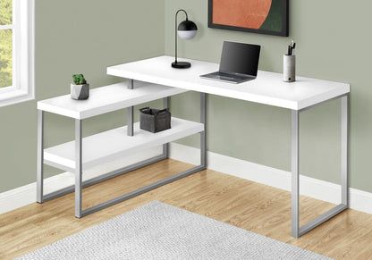 Bureau en forme de L Andrea 60 avec étagère - Blanc|Bureau en forme de L Andrea de 60 po avec tablette - blanc