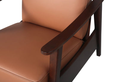 Aydin 27.5 Fauteuil d’appoint à inclinaison par poussée en cuir véritable avec accoudoirs et pattes en bois - orange chameau