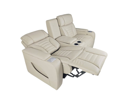 Zen 75.5 Tissu d'apparence cuir Canapé de massage inclinable électrique avec console réfrigérée - Abricot