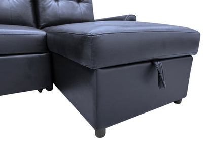 Sofa-lit sectionnel de droite Carter 2 pièces en tissu d’apparence cuir avec fauteuil long de rangement - noir