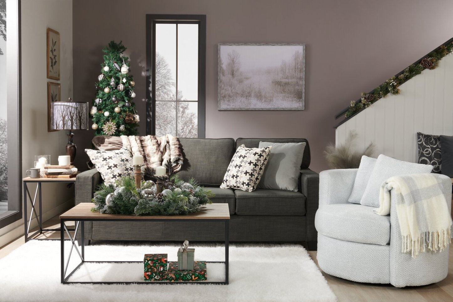 Made in Canada Petite 36 Chenille Fabric Swivel Cuddler Accent Chair - Teddy Star Grey | Fauteuil d’appoint pivotant Cuddler Petite de 36 po fabriqué au Canada en tissu de chenille - gris Teddy Star