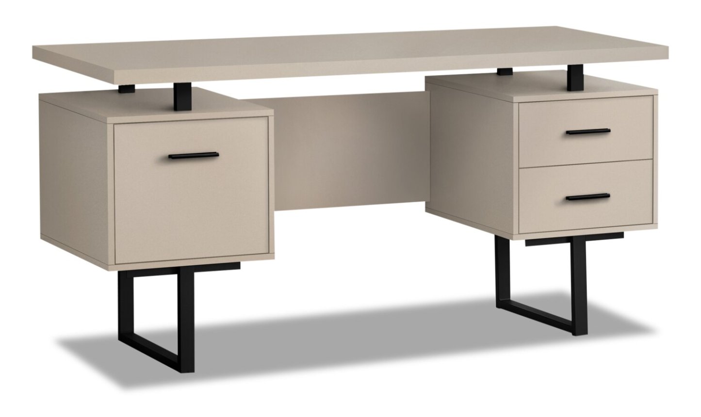 Bureau réversible Teagan 60 à 3 tiroirs - Taupe clair|Bureau réversible Teagan de 60 po à 3 tiroirs - taupe clair