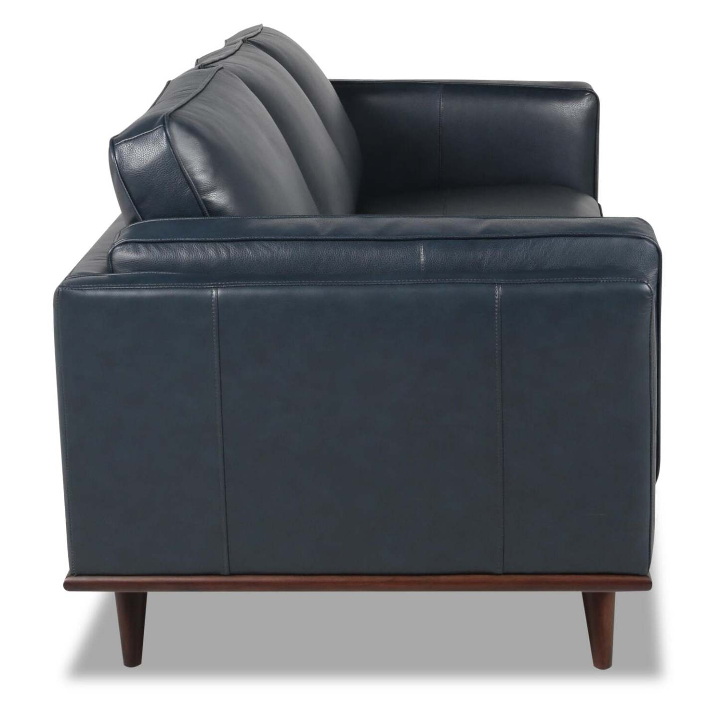 Vivia 86 canapé en cuir véritable avec coussins de siège amovibles et base en bois - bleu marine | Sofa Vivia de 86 po en cuir véritable avec coussins de siège amovibles et pattes en bois - bleu marine
