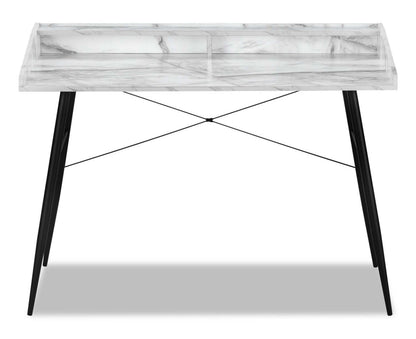 Bureau Jeremy 47.25 avec petite niche - Aspect marbre blanc|Bureau Jeremy de 47,25 po avec petite crédence - apparence marbre blanc