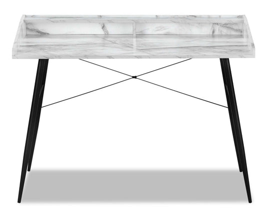 Bureau Jeremy 47.25 avec petite niche - Aspect marbre blanc|Bureau Jeremy de 47,25 po avec petite crédence - apparence marbre blanc