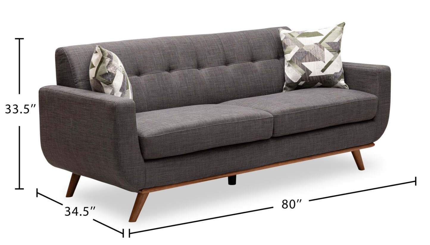 Sofa Freeman de Kort & Co. de 80 po de format condo en tissu d’apparence lin avec base et pattes en bois - gris anthracite