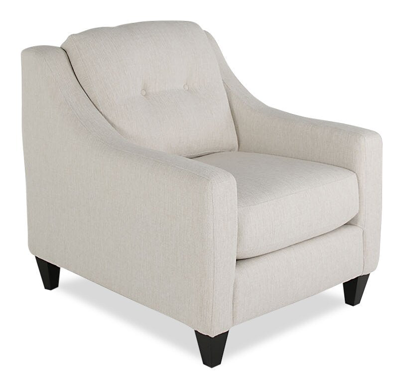 Fabriqué au Canada Cindy Crawford Home Chaise Kylie 32 en tissu d'apparence lin avec capitonnage de boutons - Zeus Pearl | Fauteuil Kylie de Cindy Crawford Home de 32 po fabriqué au Canada en tissu d'apparence lin avec capitonnage - perle Zeus