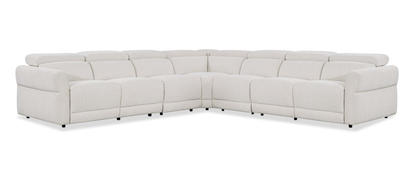 Cindy Crawford Home Aspen 5-Piece Power Reclining Sectional with Adjustable Headrests and USB Port - Alabaster | Canapé sectionnel inclinable électrique Aspen de Cindy Crawford Home 5 pièces avec appuie-têtes réglables et port USB - albâtre