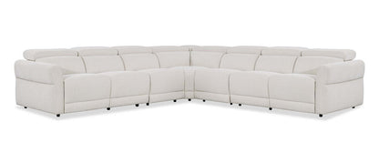 Cindy Crawford Home Aspen 5-Piece Power Reclining Sectional with Adjustable Headrests and USB Port - Alabaster | Canapé sectionnel inclinable électrique Aspen de Cindy Crawford Home 5 pièces avec appuie-têtes réglables et port USB - albâtre