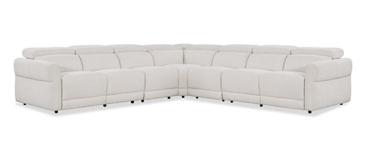 Cindy Crawford Home Aspen 5-Piece Power Reclining Sectional with Adjustable Headrests and USB Port - Alabaster | Canapé sectionnel inclinable électrique Aspen de Cindy Crawford Home 5 pièces avec appuie-têtes réglables et port USB - albâtre