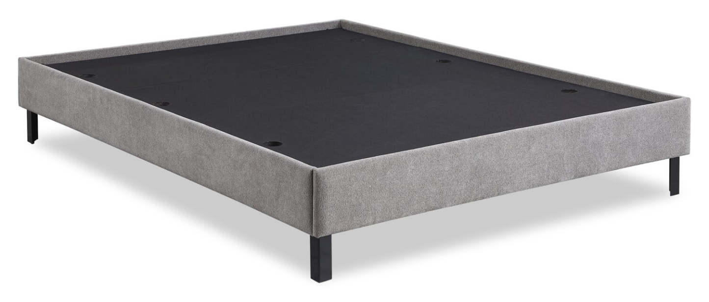 Lit plateforme rembourré Amos en tissu gris avec tête de lit capitonnée - Pleine grandeur | Lit plateforme Amos rembourré en tissu gris avec tête de lit capitonnée - format lit double