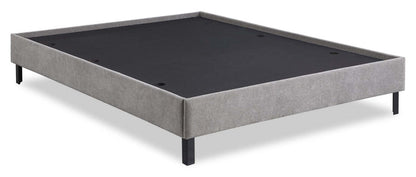 Lit plateforme rembourré Amos en tissu gris avec tête de lit capitonnée - Pleine grandeur | Lit plateforme Amos rembourré en tissu gris avec tête de lit capitonnée - format lit double