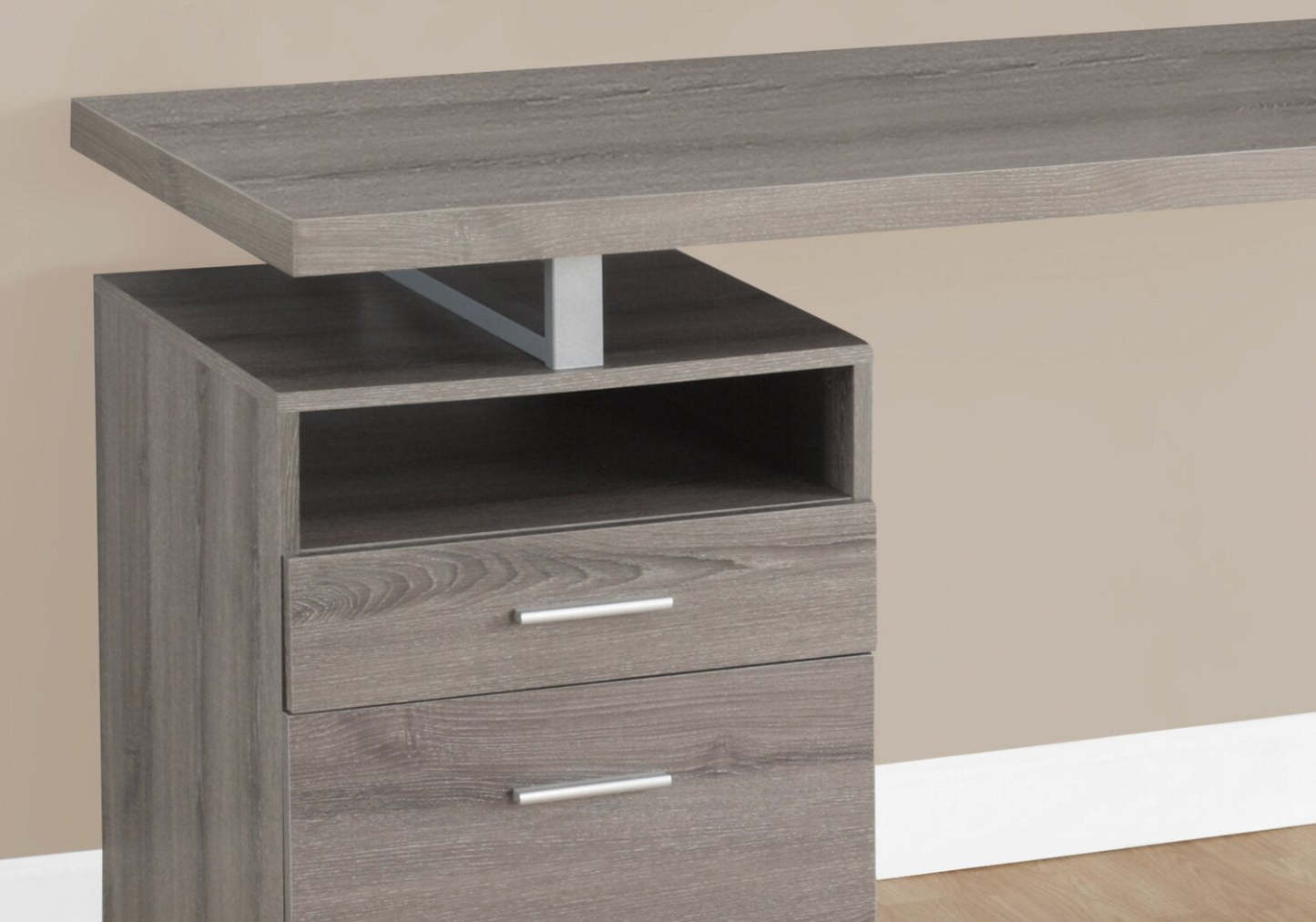 Bureau réglable Heather 60 avec 2 tiroirs et compartiment ouvert - Taupe foncé|Bureau réglable Heather de 60 po à 2 tiroirs et compartiment ouvert - taupe foncé