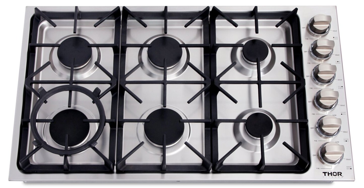 Table de cuisson à gaz professionnelle à 6 brûleurs Thor Kitchen 36 - TGC3601 | Surface de cuisson à gaz professionnelle Thor Kitchen de 36 po à 6 brûleurs - TGC3601 | TGC3601S