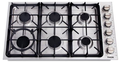 Table de cuisson à gaz professionnelle à 6 brûleurs Thor Kitchen 36 - TGC3601 | Surface de cuisson à gaz professionnelle Thor Kitchen de 36 po à 6 brûleurs - TGC3601 | TGC3601S