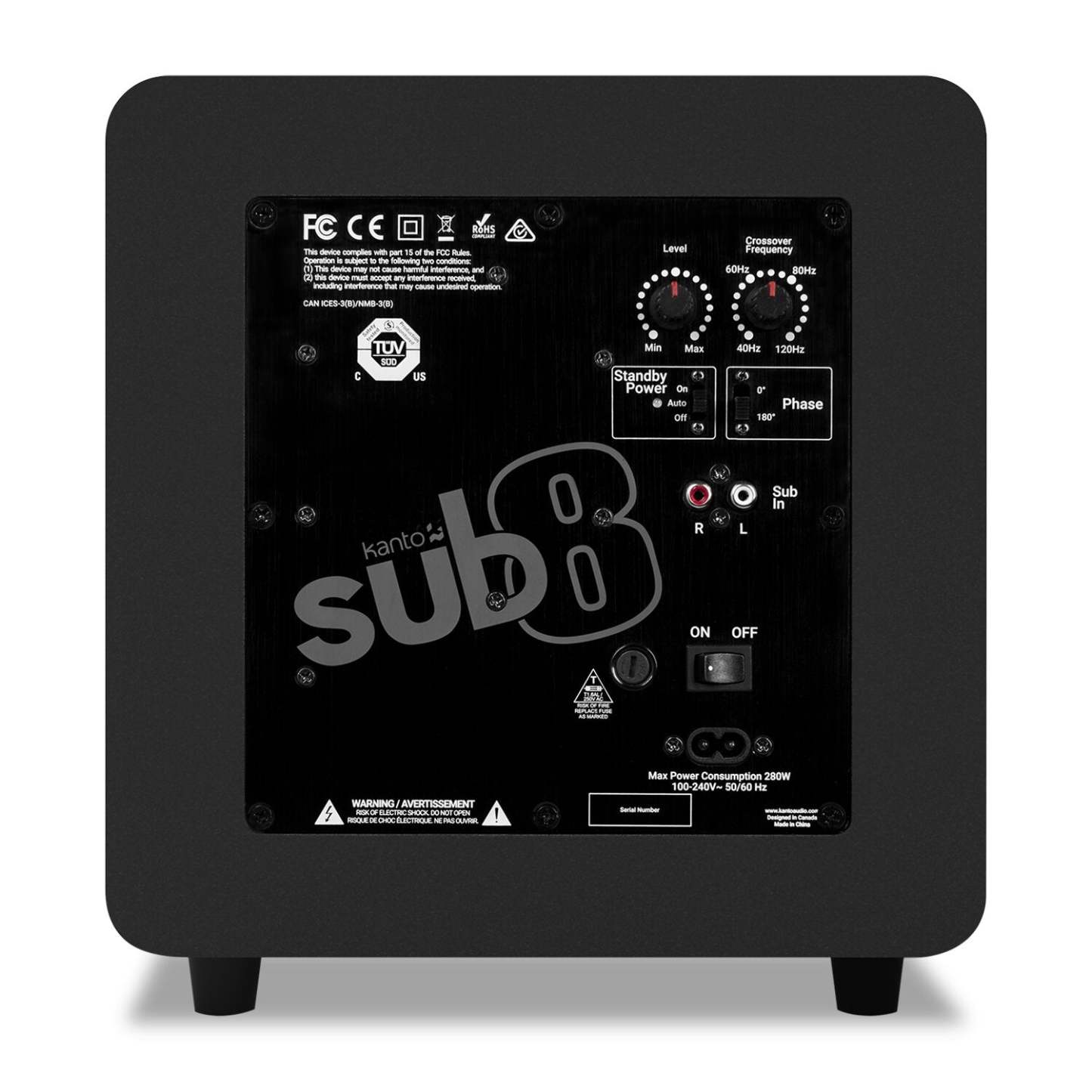 Kanto SUB8 300 W 8 caisson de basses amplifié scellé - Noir | Caisson d'extrêmes graves amplifié et étanche Kanto SUB8 de 300 W de 8 po - noir | SUB8VBSW